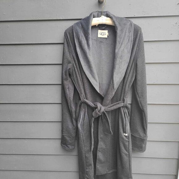 UGG Duffield Gray Jersey Fleece Lined Robe with Tie  LUXURY size Medium - Picture 12 of 12